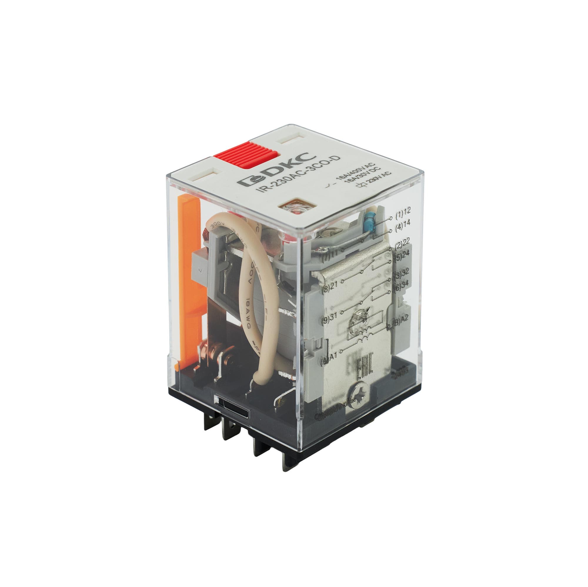 DKC Реле миниатюрное силовое, 3CO, ком. ток 16А, AgSnO2, напряжение 24V AC, опция: тест-кнопка+светодиод — миниатюра 3