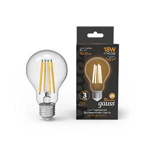 Gauss Лампа Filament А60 18W 1600lm 2700К Е27 LED 1/10/40 102902118 — миниатюра 1