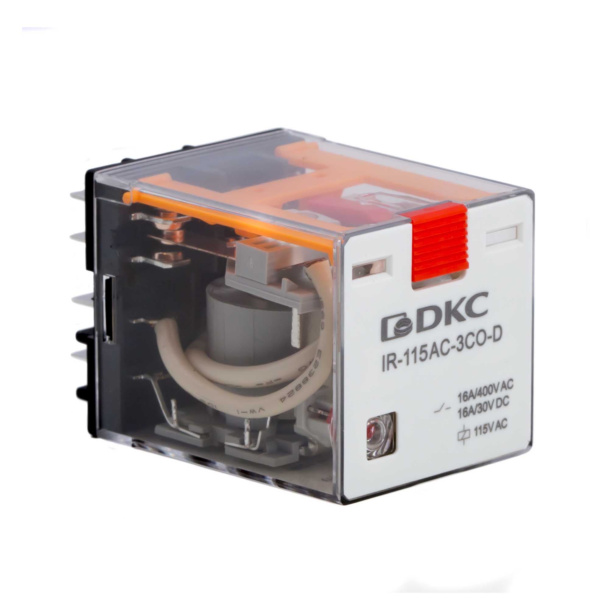 DKC Реле миниатюрное силовое, 3CO, ком. ток 16А, AgSnO2, напряжение 115V AC, опция: тест-кнопка+светодиод — миниатюра 1