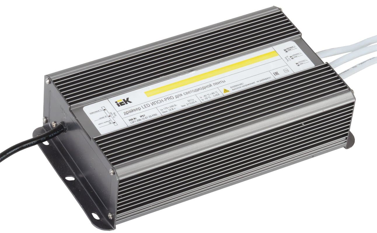 IEK Драйвер LED ИПСН-PRO 200Вт 12 В блок- шнуры IP67 — миниатюра 1