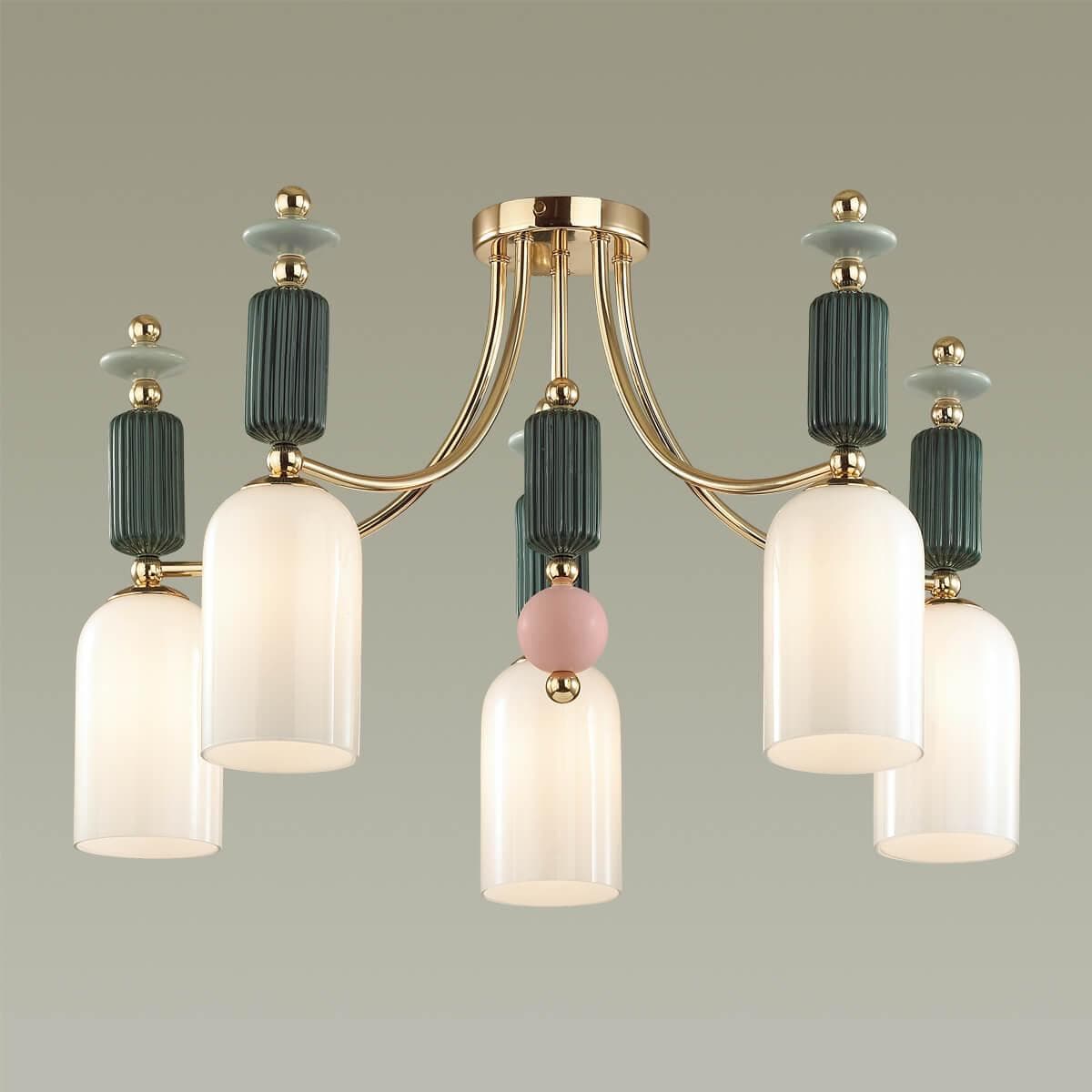 Odeon Light 4861/5C CLASSIC ODL_EX21 золото/раноцветный/керамика/стекло Люстра потолочная E14 5*40W CANDY — миниатюра 4