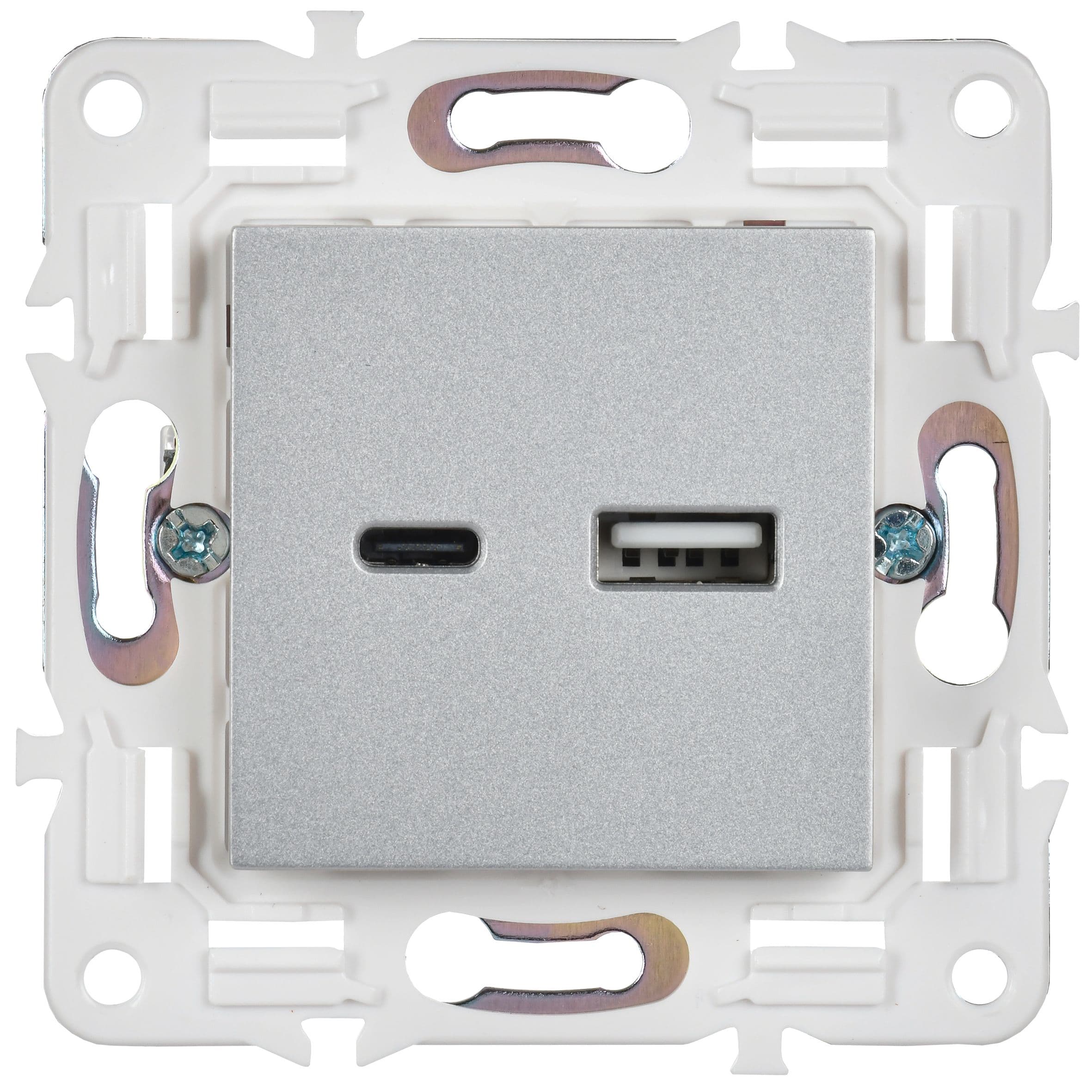 IEK SKANDY Серебряный Розетка USB A+C 18Вт SK-R13S — миниатюра 2