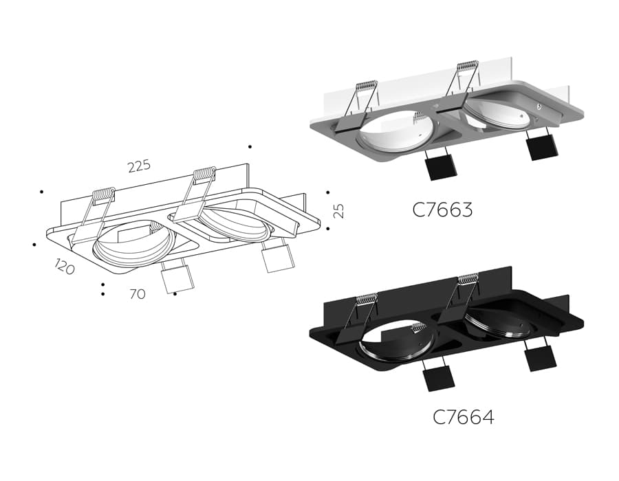Ambrella Корпус светильника встраиваемый поворотный для насадок D70mm C7664 SBK черный песок 225*120*H25mm MR16 GU5.3 — миниатюра 2