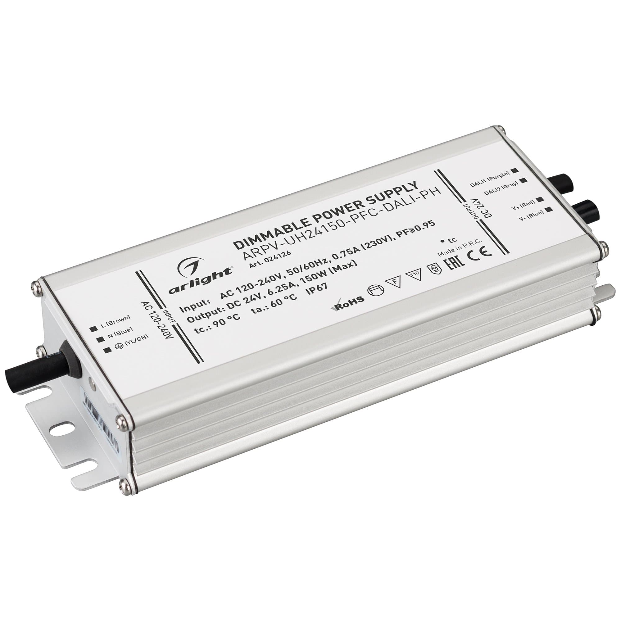 Arlight Блок питания ARPV-UH24150-PFC-DALI-PH (24V, 6.3A, 150W) (IP67 Металл, 7 лет) 026126 — миниатюра 1
