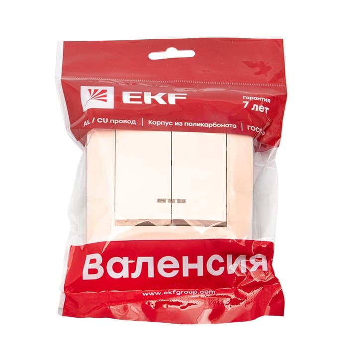 EKF PROxima Валенсия выключатель 2-кл. 10А кремовый с индикатором — миниатюра 2