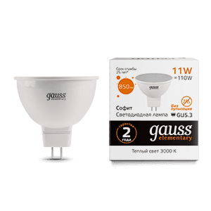 Gauss Лампа Elementary MR16 11W 850lm 3000K GU5.3 LED 13511