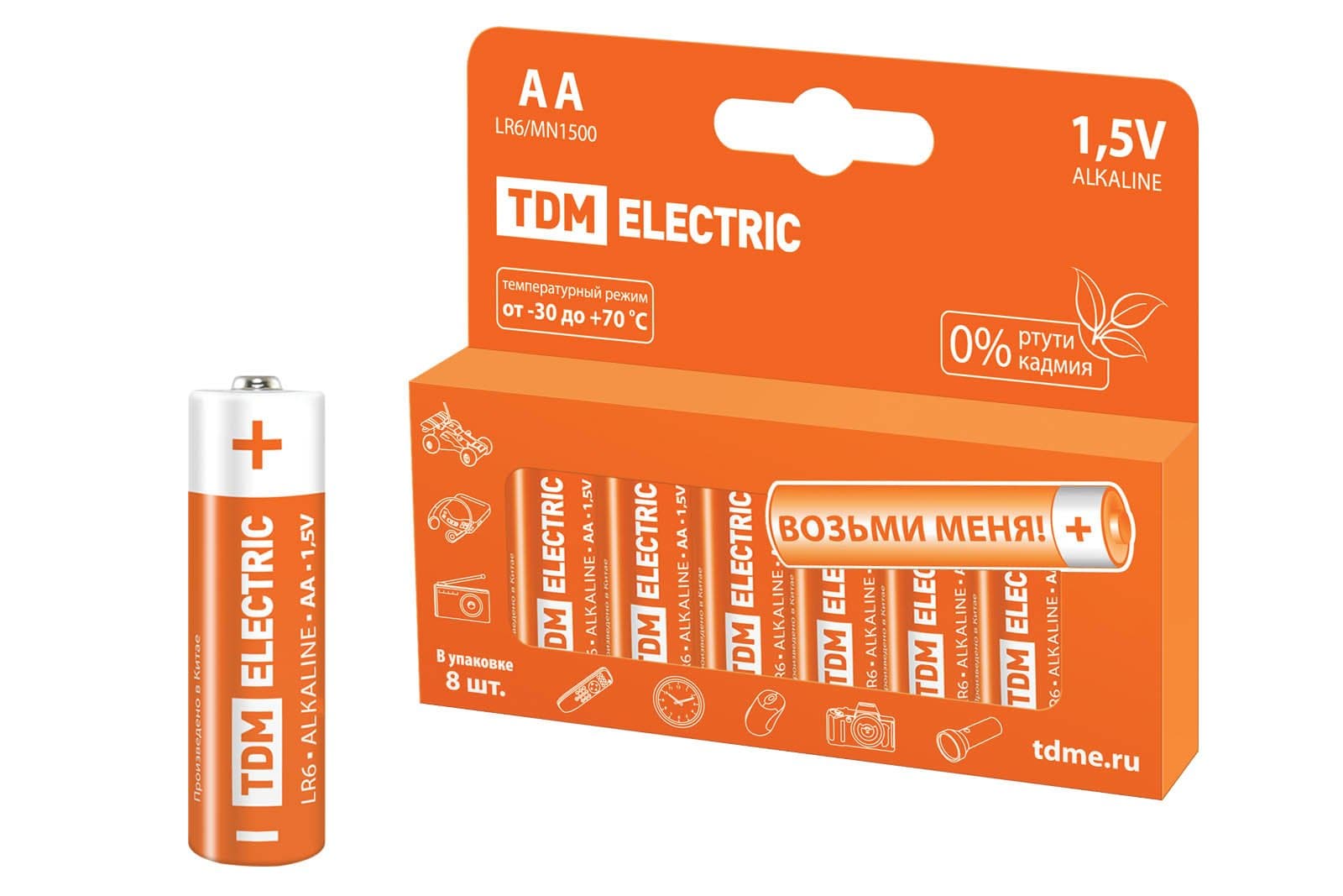 TDM Элемент питания LR6 AA Alkaline 1,5V PAK-8 SQ1702-0009