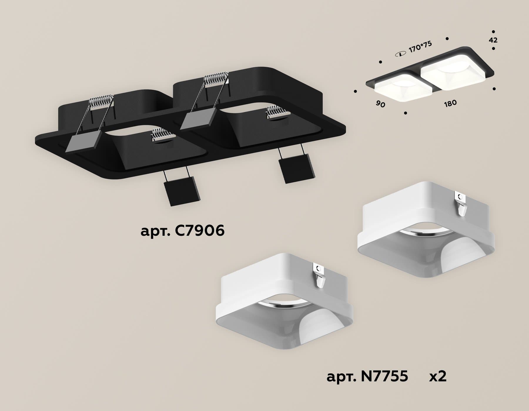 Ambrella Комплект встраиваемого светильника с акрилом XC7906013 SBK/FR черный песок/белый матовый MR16 GU5.3 (C7906, N7755) — миниатюра 2