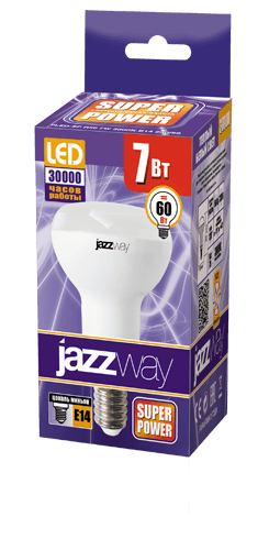 Jazzway Лампа светодиодная (LED) с отражателем d50мм E14 120° 7Вт 220-240В матовая тепло-белая желтая 3000К .1033628 — миниатюра 2