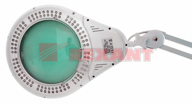 Лупа на струбцине круглая 5D с подсветкой 108LED, белая Rexant 31-0503 — миниатюра 1
