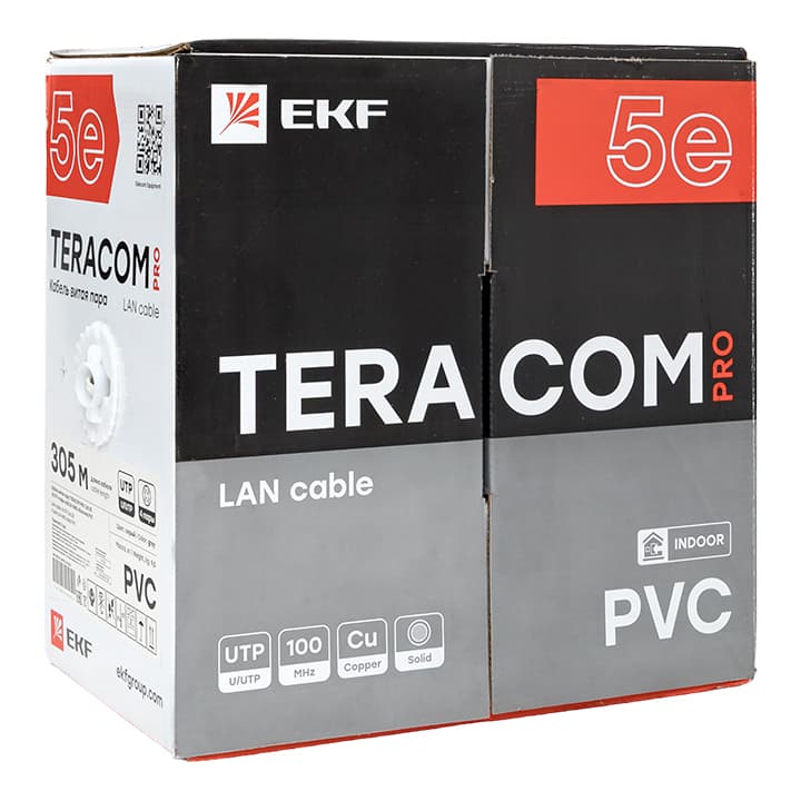 EKF TERACOM  Кабель витая пара Cat.5E U/UTP 4 пары solid оболочка PVC цвет серый (упак. 305м) — миниатюра 3