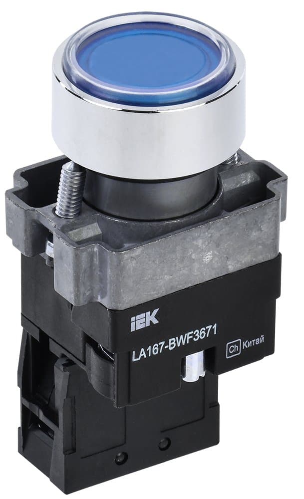 IEK Кнопка LA167-BWF3671 d=22мм RC 1з с подсветкой синяя