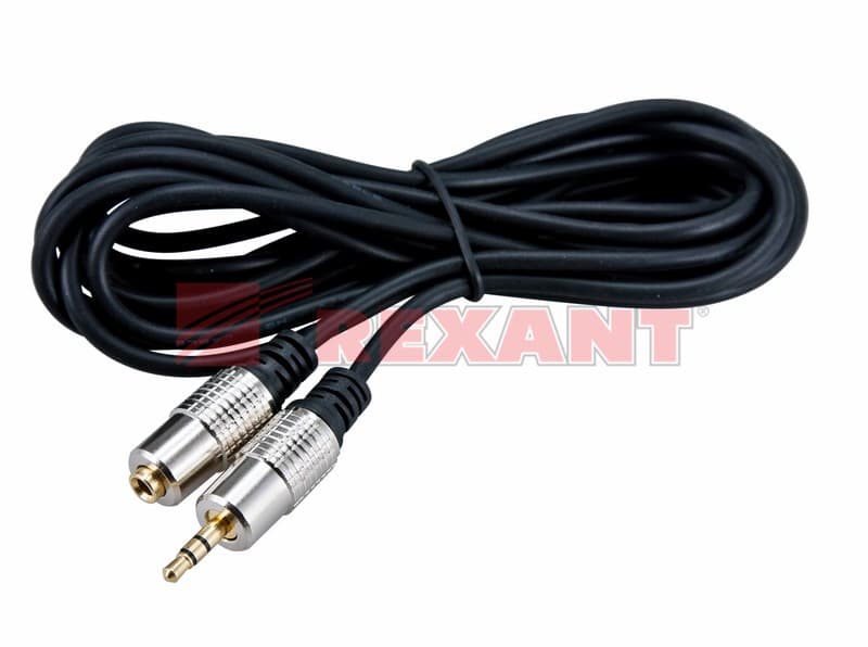 Шнур 3.5 Stereo шт - 3.5 Stereo гн 1.5М (GOLD) - металл Rexant 17-4023 — миниатюра 2