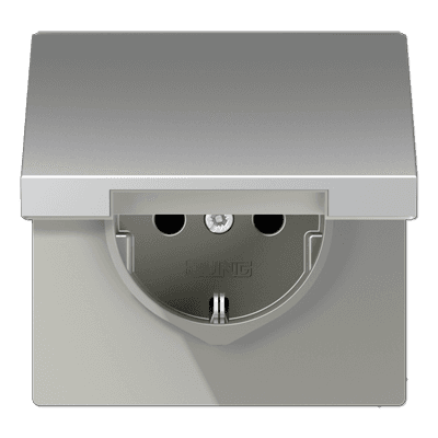 JUNG  Штепсельная розетка SCHUKO 16A 250V~ ; с крышкой; алюминий AL1521KL