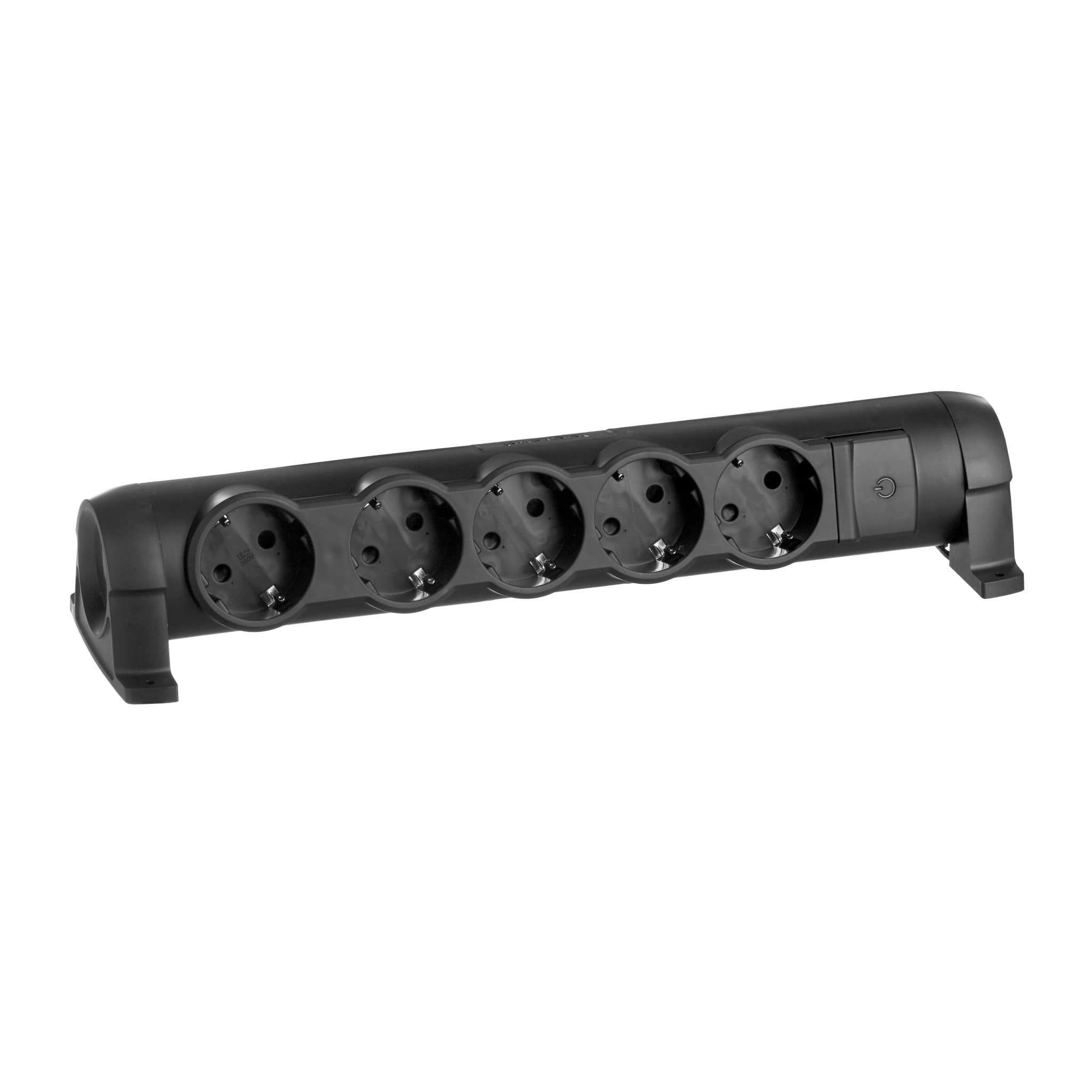 Legrand Комфорт Черный Удлинитель 5x2К+З с выкл.,без кабеля, фиксир. поворотный блок, возможно крепление к стене 694608 — миниатюра 1