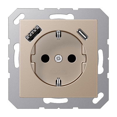 JUNG Шампань Розетка SCHUKO® с USB-зарядным устройством, тип A + тип С; термопласт A1520-15CACH