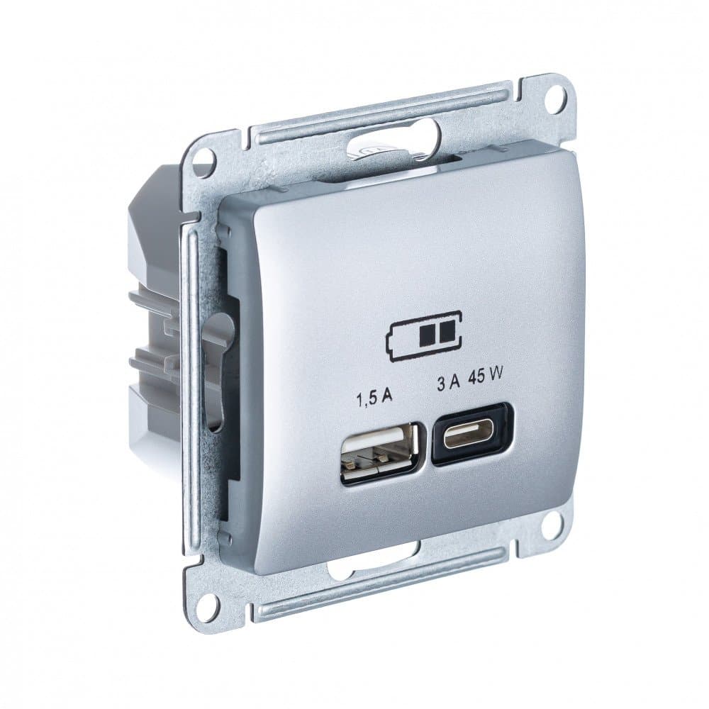 Systeme Electric Glossa Алюминий USB Розетка A + тип-C 45W высокоскор.заряд. QC, PD, мех.