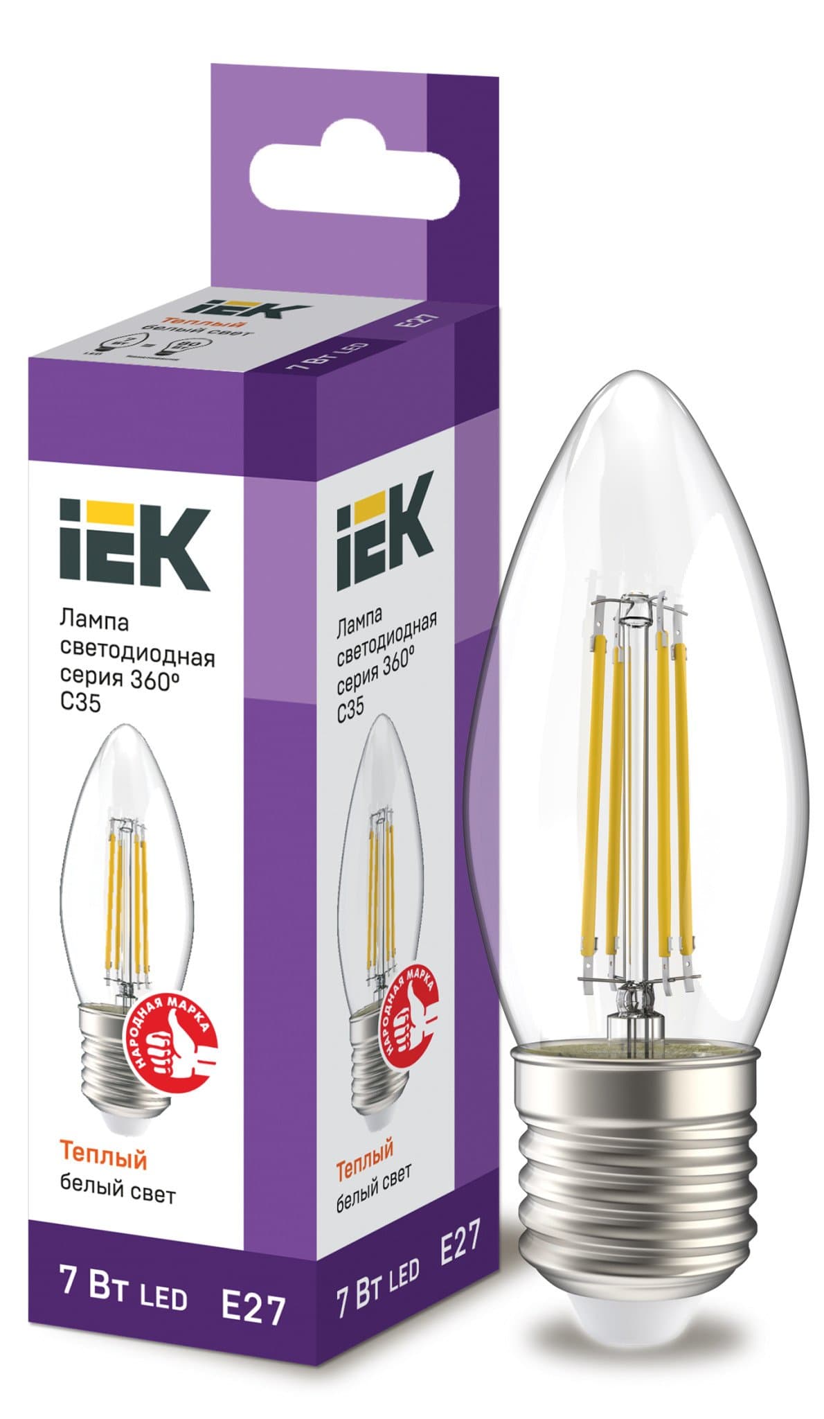 IEK Лампа LED C35 свеча прозрачный 7Вт 230В 3000К E27 серия 360° — миниатюра 1