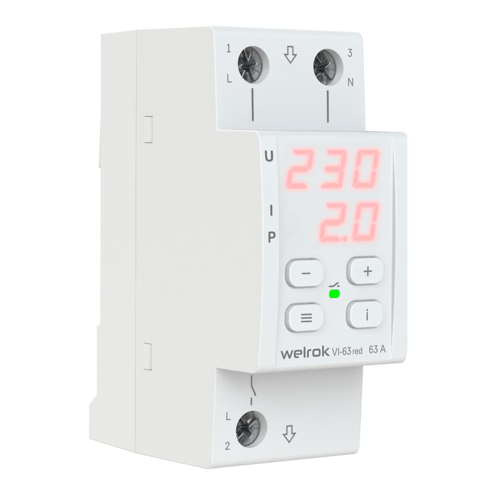Welrok VI-63 red Реле напряжения 63 А max 80 A 13 900 ВА — миниатюра 7