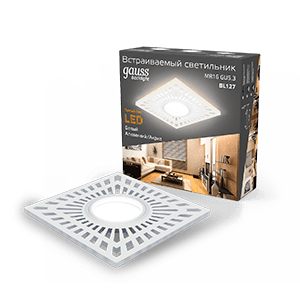Gauss Светильник Backlight BL127 Квадрат. Белый, Gu5.3, 3W, LED 3000K
