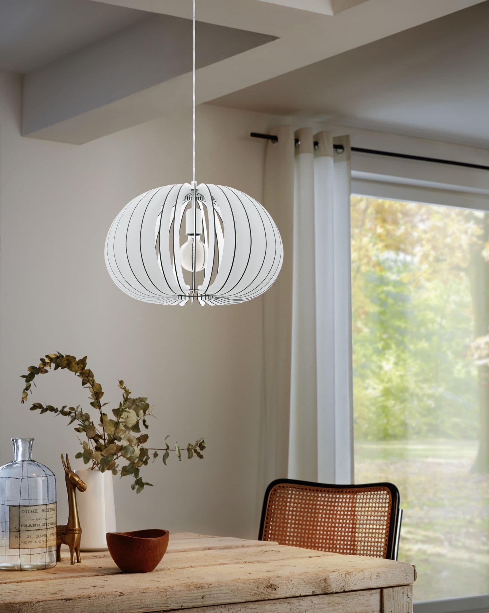 Eglo Подвес COSSANO, 1х60W (E27), Ø450, сталь/ дерево, белый 94442 — миниатюра 2