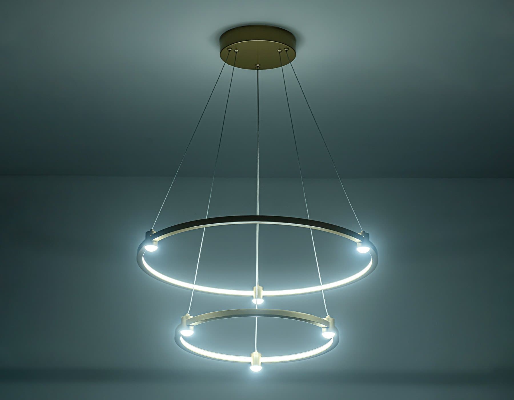 Ambrella Светильник подвесной светодиодный FL5508/2+6 GD золото 45W 3000K/4200K/6400K D600/400*1300 (без ПДУ) — миниатюра 5