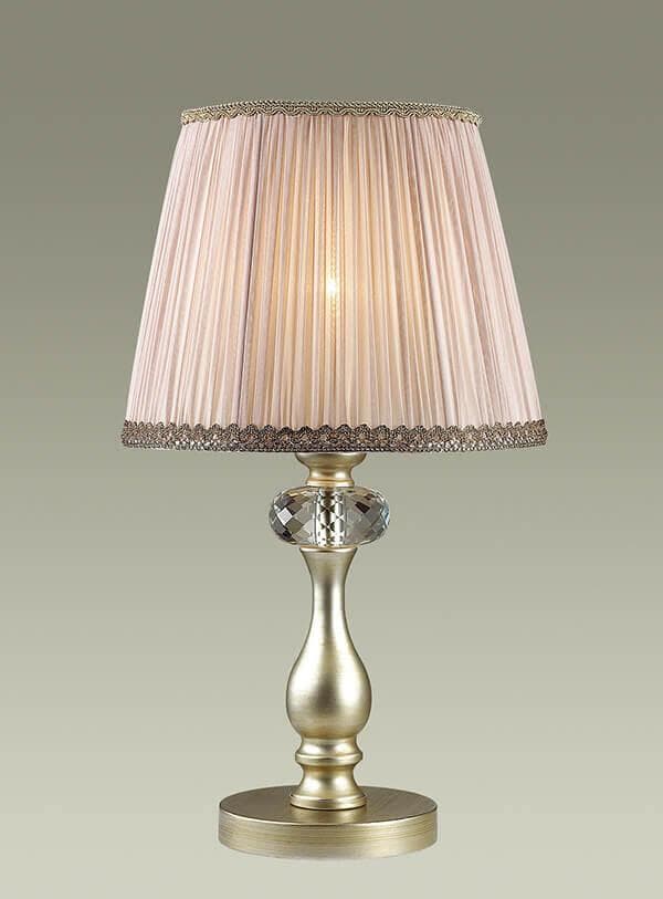 Odeon Light 3390/1T ODL17 538 мат.зол/серебр.патина/абажур ткань/хрусталь Настольная лампа E14 40W 220V AURELIA — миниатюра 2
