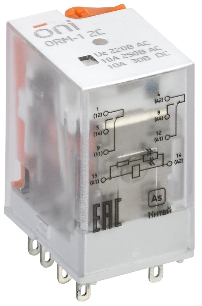 IEK ONI Реле интерфейсное ORM-1 2C 220В AC с LED и тест. кнопкой