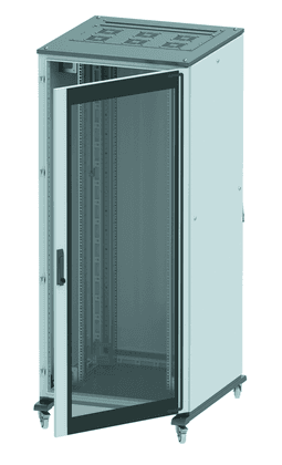 DKC Напольный 19" IT-корпус ДКС серии CQE 24U 800х1200х800, двери стекло+сплошная, панели для крыши, кабельный ввод, RAL7011/7035 — миниатюра 1