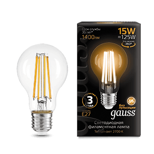 Gauss Лампа Filament А60 15W 1400lm 2700К Е27 LED 102902115