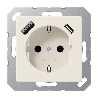 JUNG Слоновая кость Розетка SCHUKO® с USB-зарядным устройством, тип A + тип С; термопласт A1520-15CA