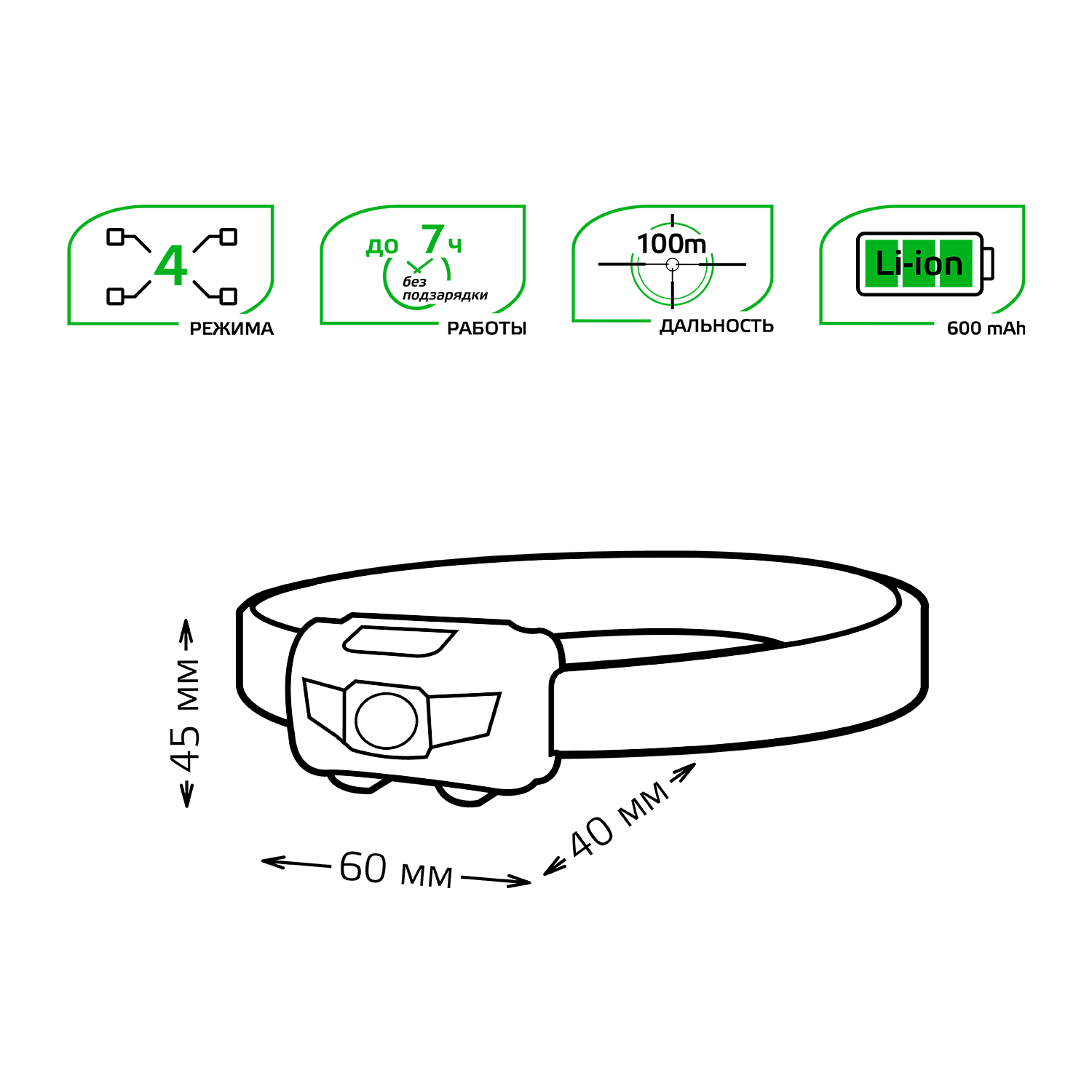 Gauss Фонарь налобный модель GFL405 3W 130lm Li-ion 600mAh LED 1/12/72 GF405 — миниатюра 3