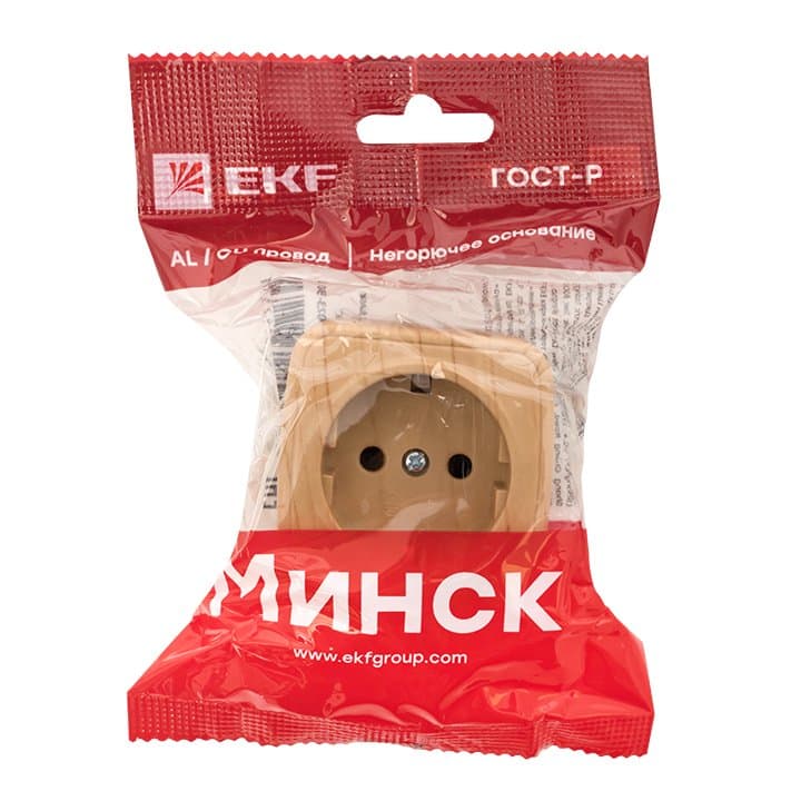 EKF Basic Минск Светлое дерево Розетка с /з, 16А, ОП — миниатюра 7