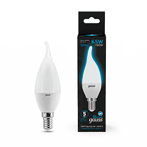Gauss Лампа Свеча на ветру 6.5W 550lm 6500K E14 LED 1/10/50 104101307 — миниатюра 1