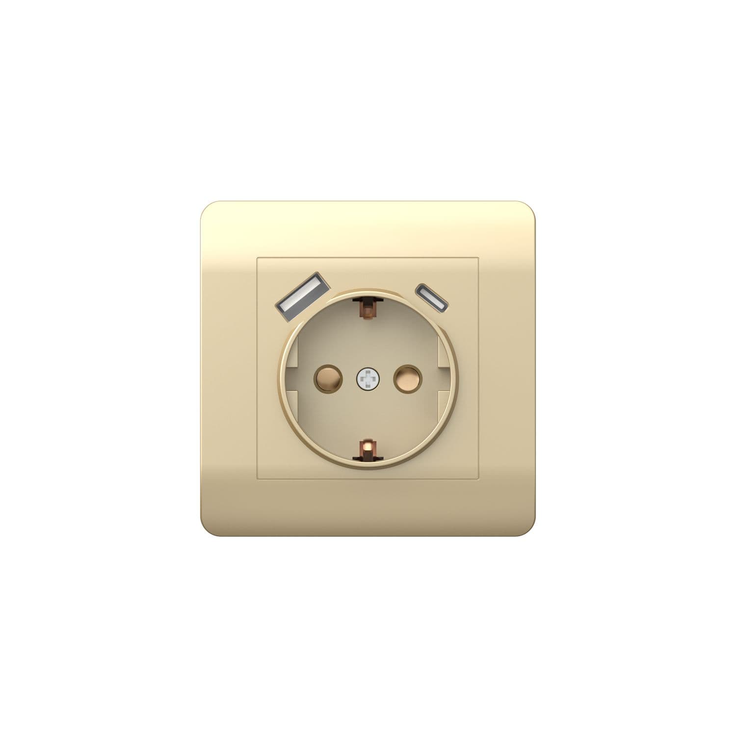 Chint (NEW3-E) Розетка с/з со шторками, 16А+ USB двойная A+С, 5В/2,1А, шампань