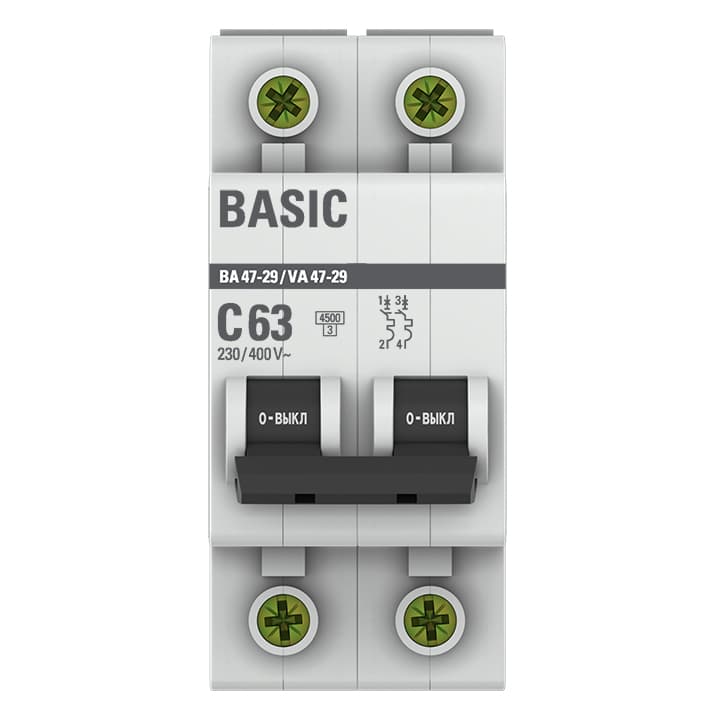 EKF Basic ВА 47-29 Автоматический выключатель (С) 2P 63А 4,5кА mcb4729-2-63C — миниатюра 2