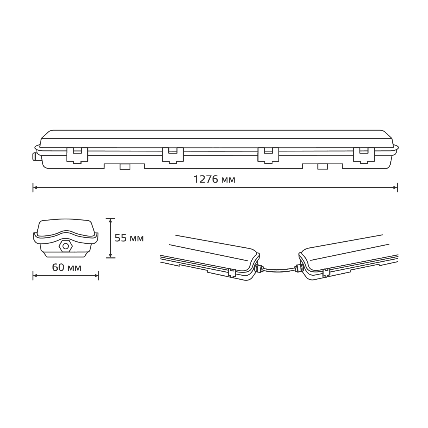 Gauss Светильник линейный СПП-Т8-G13 LITE 220-230V IP65 1276*60*55мм для LED ламп 1х1200мм 6 909437112 — миниатюра 6