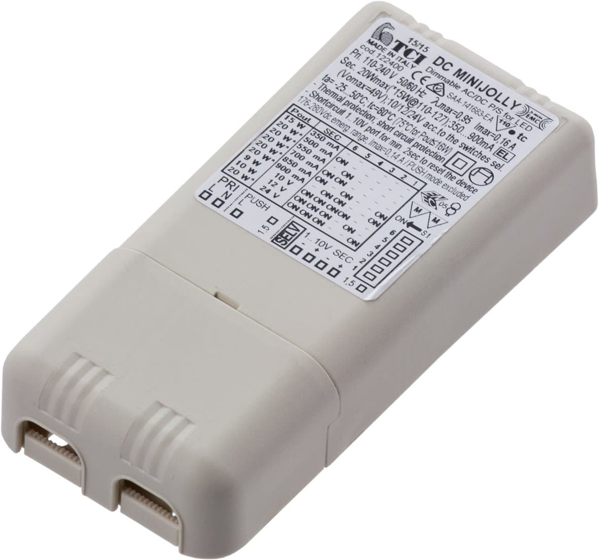 СТ Драйвер LED 20Вт-350мА/900мА (TCI DC MINI JOLLY 1-10V 123400) 4002000040