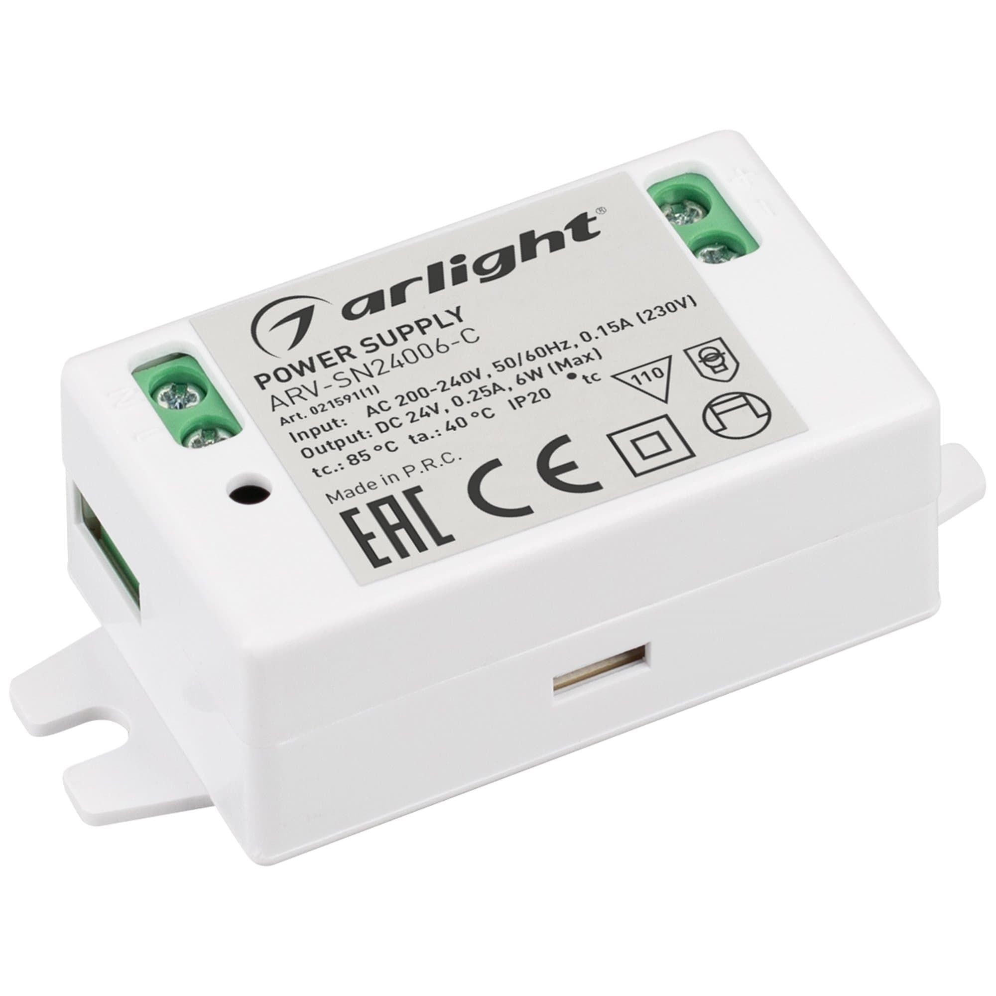 Arlight Блок питания ARV-SN24006-C (24V, 0.25A, 6W) (IP20 Пластик, 3 года) 021591(1)