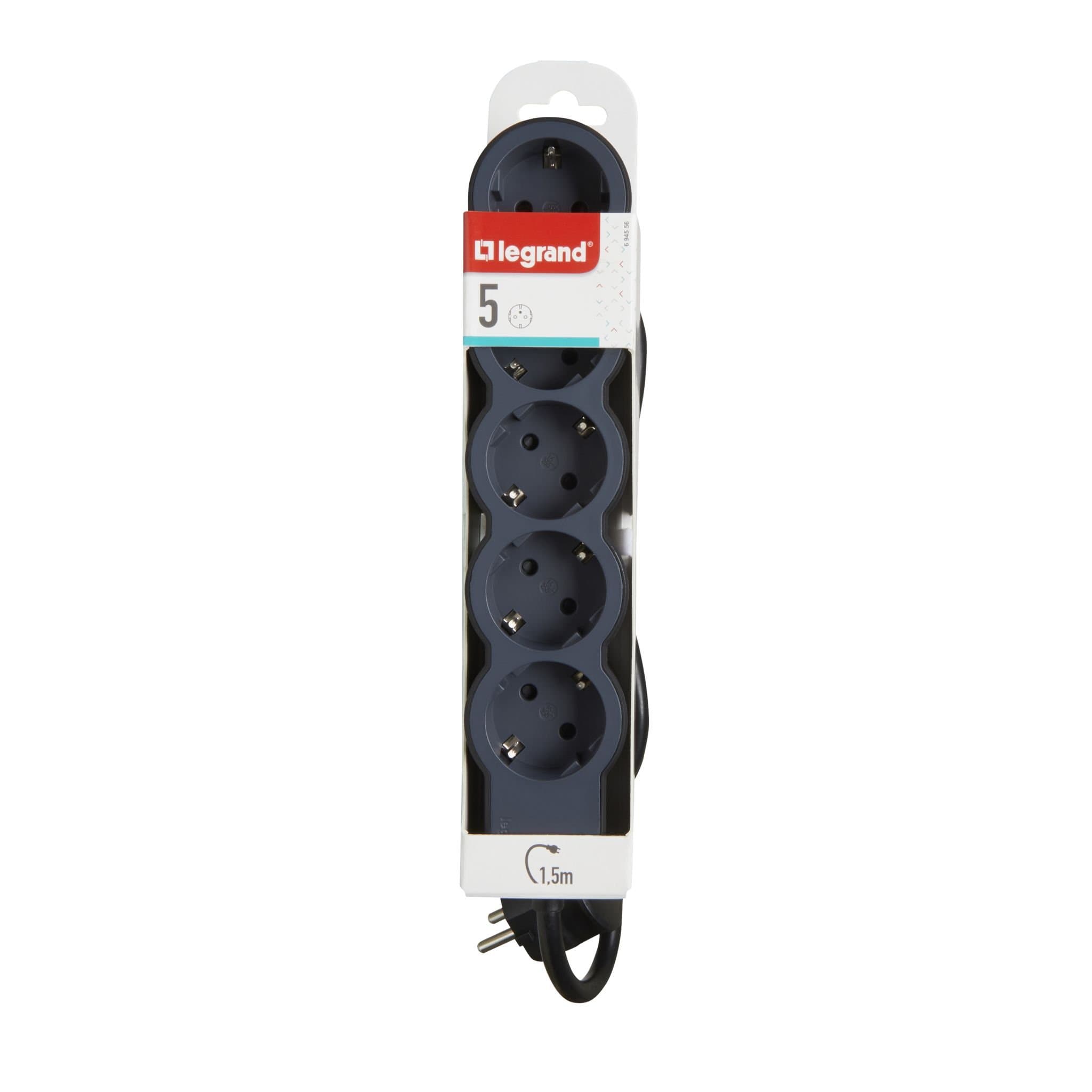 Legrand Revolution Стандарт Черный Удлинитель 5x2К+З, кабель 1,5м 694556 — миниатюра 2