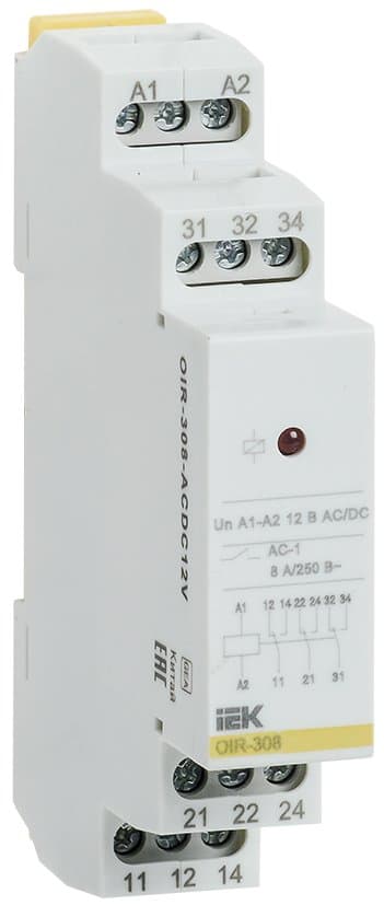 IEK ONI Промежуточное реле OIR 3 контакта (8А) 12 В AC/DC