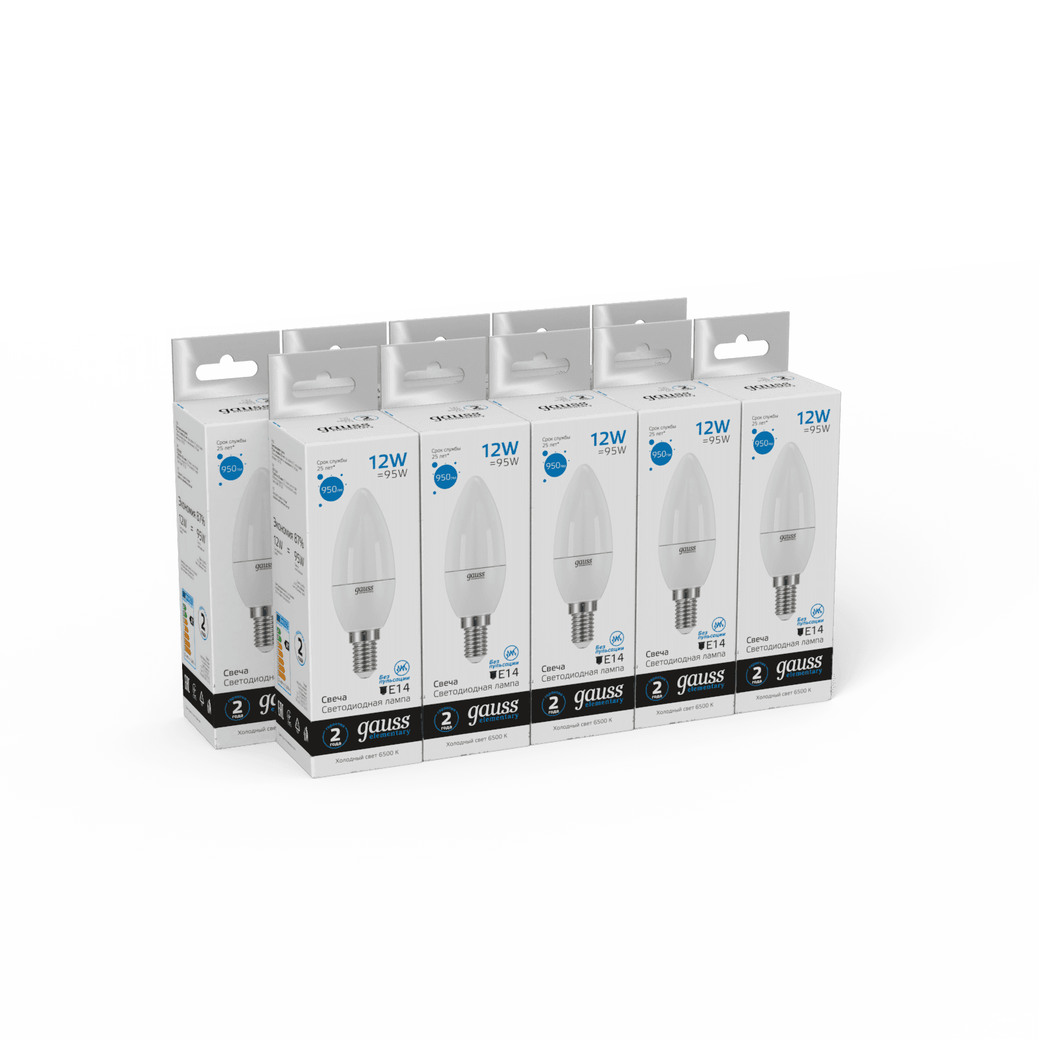 Gauss Лампа Elementary Свеча 12W 950lm 6500K Е14 LED 33132 — миниатюра 4