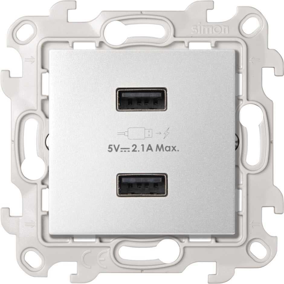 Simon 24 Алюминий Зарядное устройство 2хUSB 5В 2.4A 230В~ 2411096-033