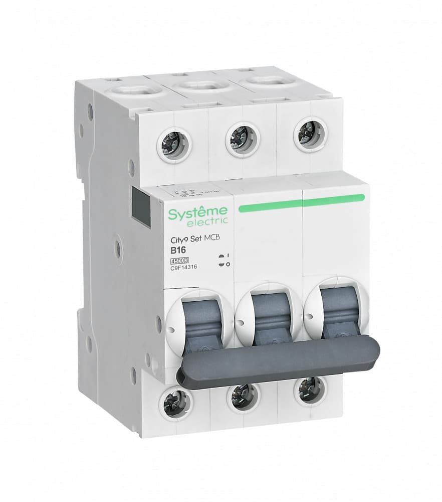 Systeme Electric City9 Set Автоматический выключатель (АВ) B 16А 3P 4.5kA 400В C9F14316