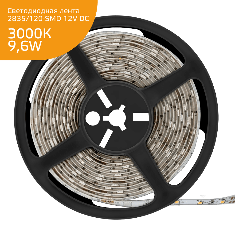 Gauss Лента LED Elementary 2835/120-SMD 9.6W 12V DC теплый белый IP20 (ZIP bag 5m) 355000110 — миниатюра 9