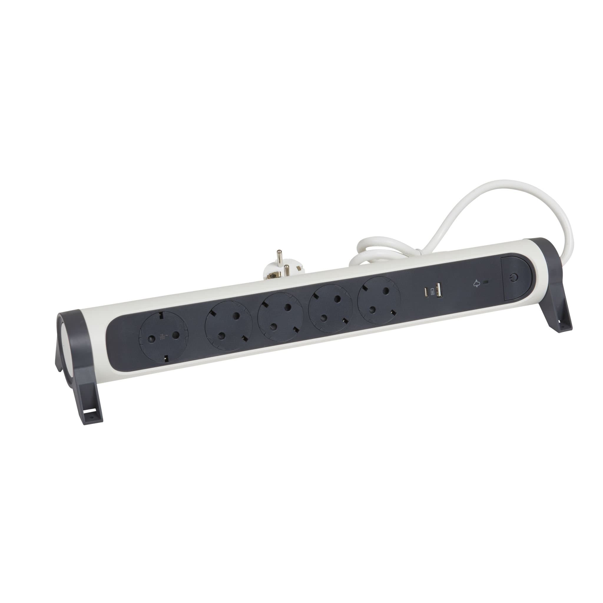 Legrand Revolution Комфорт Бело-черный Удлинитель 5x2К+З с 2xUSB A+C (3А), кабель 1,5м, плоские розетки, УЗИП с индикацией, фиксируемый поворотный бло 694510 — миниатюра 3