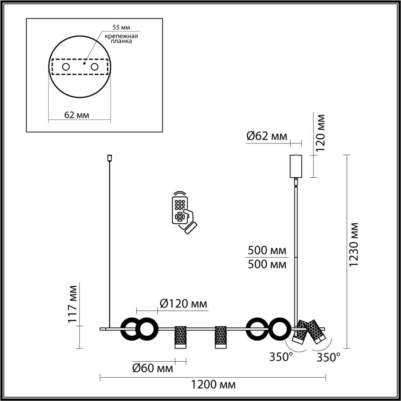 Odeon Light 4354/52L HIGHTECH ODL23 261 античная бронза/металл Подвесной светильник с раздельным включением IP20 LED GU10/LED 52W 624Лм AD ASTRUM — миниатюра 2