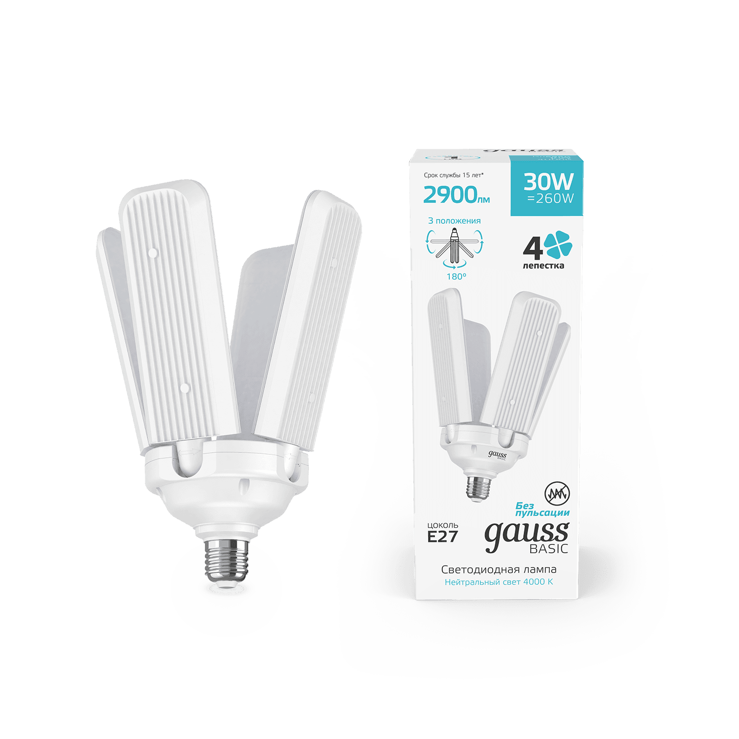 Gauss Лампа Basic 30W 2900lm 4000K E27 Клевер-4 LED 11732232 — миниатюра 6