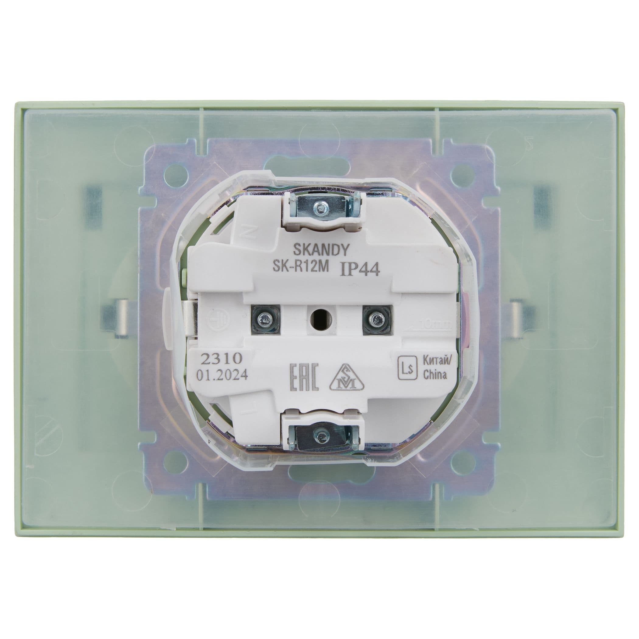 IEK SKANDY Мятный Розетка 2-ая с/з с крышкой 16А в сборе IP44 SK-R12G — миниатюра 3