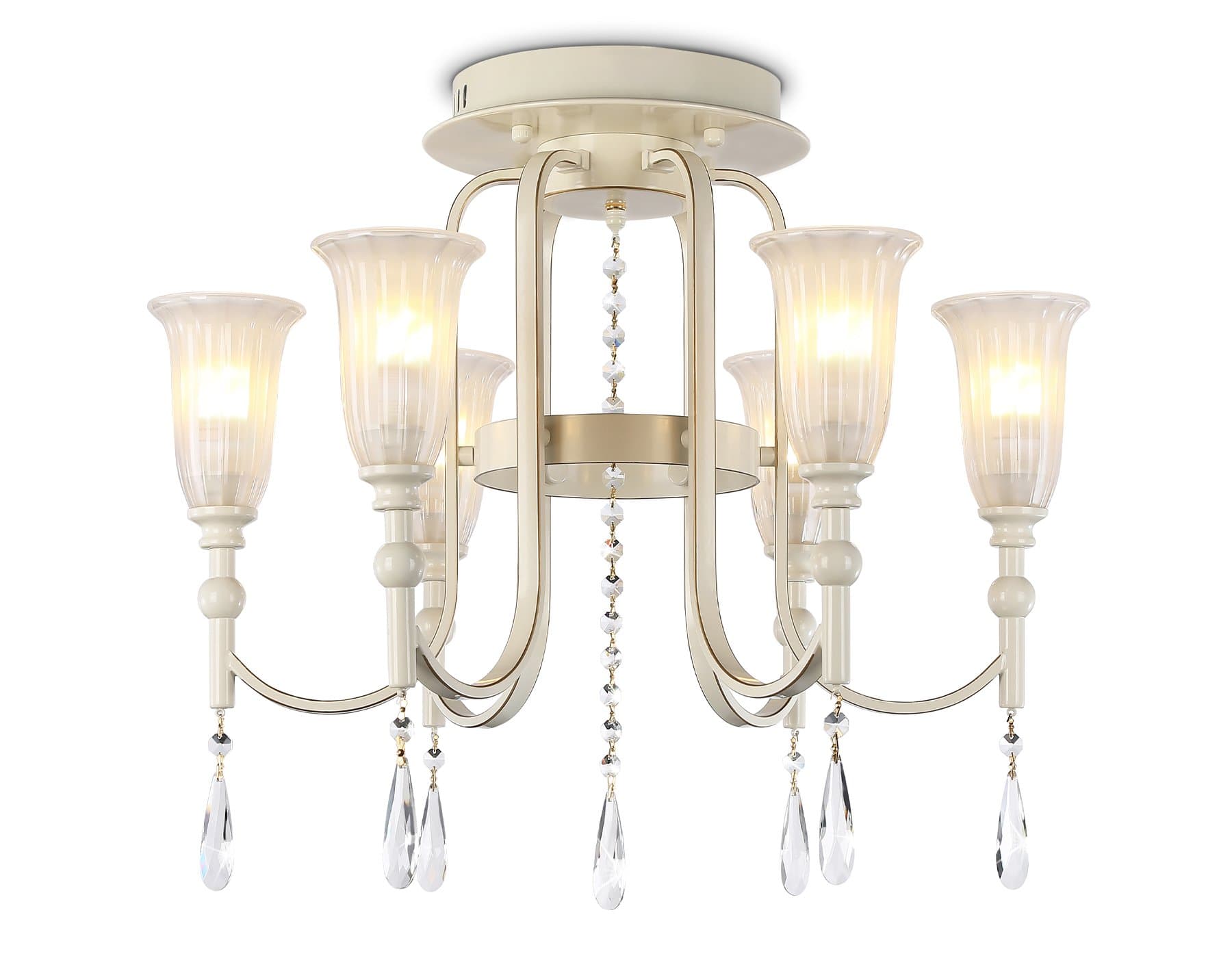 Ambrella Потолочная люстра с хрусталем TR3242/6 BG/GD/FR бежевый/золото/белый матовый E14*6 max 40W D600*520